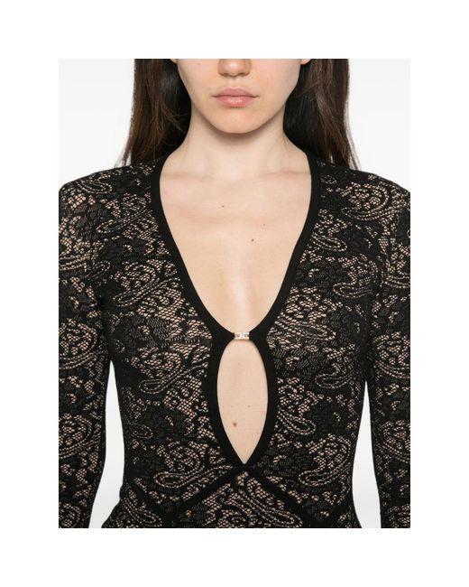 Elisabetta Franchi Black Lace-Patterned Cut-Out Midi Dress
