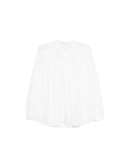 JC Sophie White Lavinia Buttoned Gathered Top