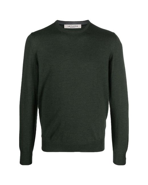 Fileria Green Virgin-Wool Fine-Knit Jumper for men