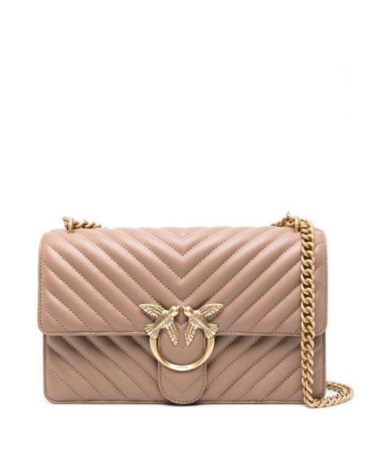Pinko Pink Classic Love Leather Shoulder Bag