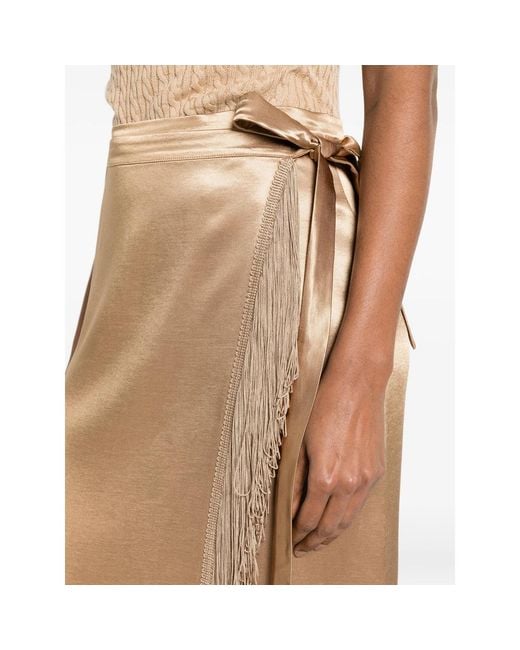 THE NINA STUDIO Brown Fringe-Trimmed Wrap Skirt