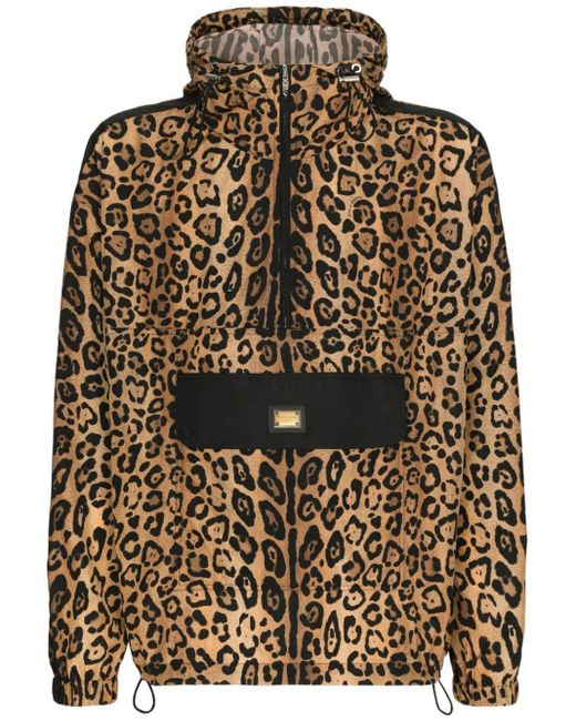 Dolce & Gabbana Brown Leopard-print Hooded Jacket for men