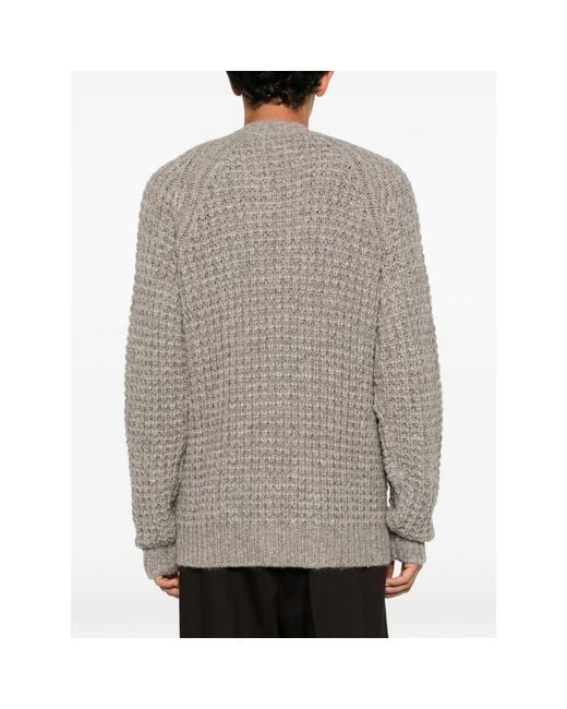 Roberto Collina Gray Waffle-Knit V-Neck Cardigan for men