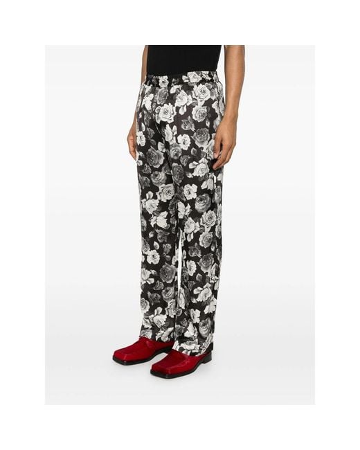 Ernest W. Baker Black Floral-Print Trousers for men
