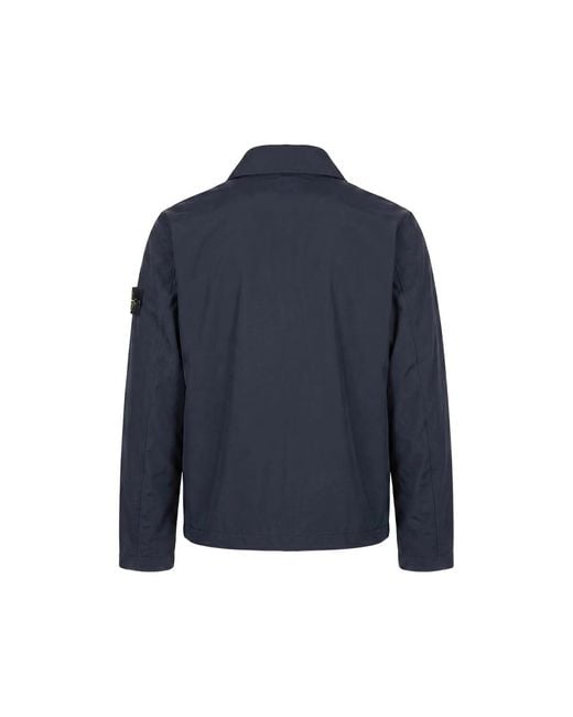 Stone Island Blue Logo-Patch Button-Fastening Jacket for men