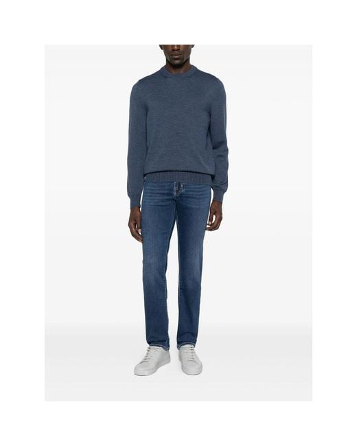 Fileria Blue Crew-Neck Wool Sweater for men