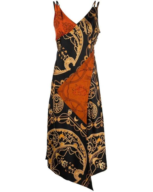 MARINE SERRE Black Printed Long Cocktail Silk Dress