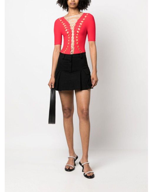 POSTER GIRL Red Cut-Out Lace-Up Bodysuit