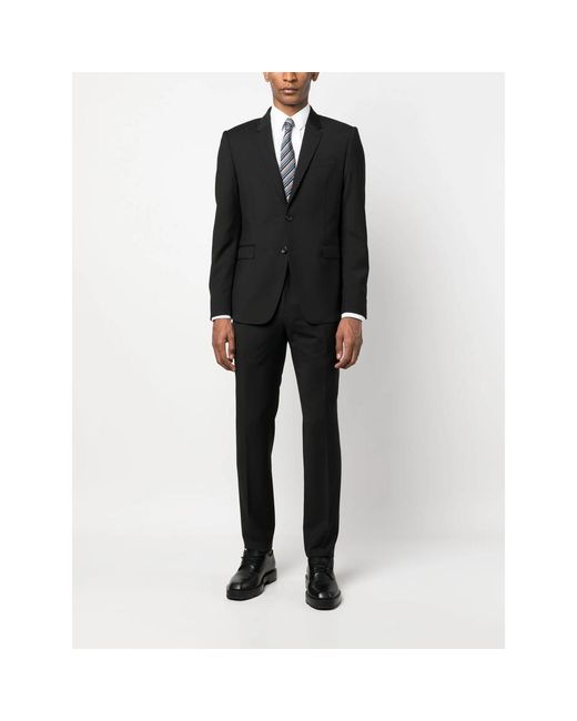 Eraldo Black Notched-Lapel Single-Breasted Wool Suit for men