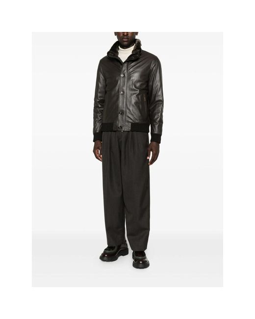 Moorer Gray Leather Faux-Fur-Trimmed Jacket for men