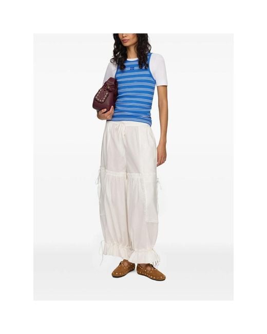 Ganni White Ruffled Drawstring Trousers