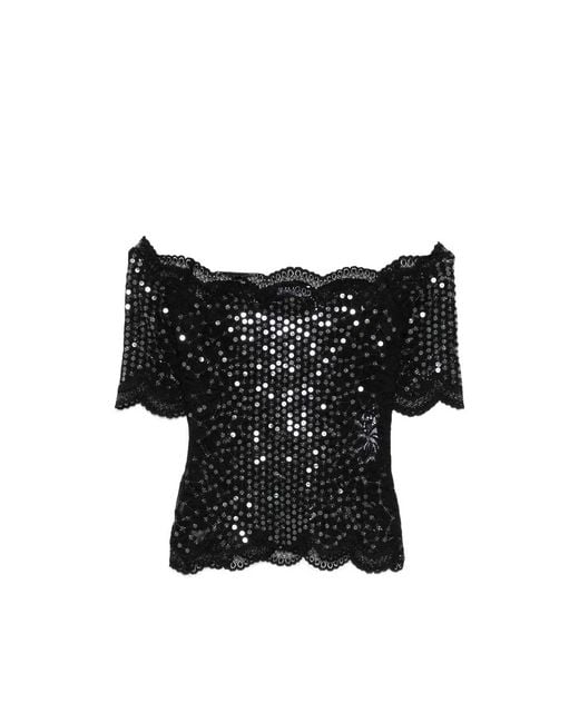 Rabanne Black Sequin Lace Top