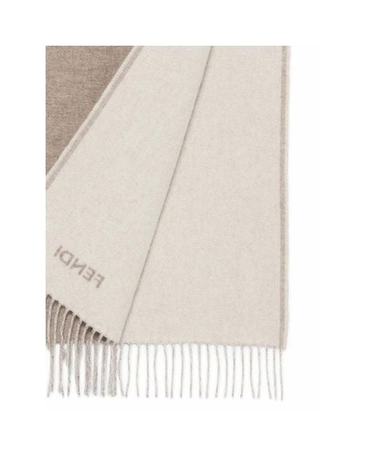 Fendi Brown Logo-Intarsia Fringed Scarf for men