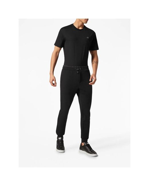 Philipp Plein Black Logo-Patch Drawstring Track Pants for men