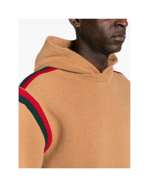 Gucci Brown Web-Stripe Wool Hoodie for men