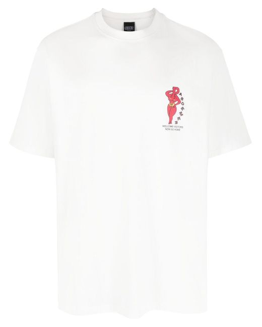 PAS DE MER White Graphic-Print Cotton T-Shirt for men