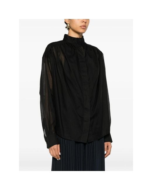 ANDAMANE Black Rania Gathered Semi-Sheer Blouse