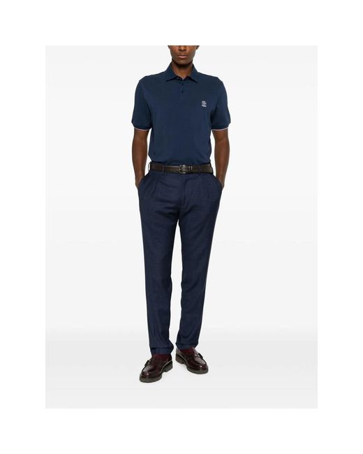Brunello Cucinelli Blue Logo-Embroidered Polo Shirt for men