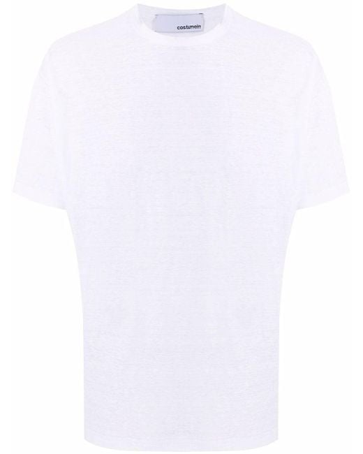 Costumein White Round Neck Short-sleeved Linen T-shirt for men