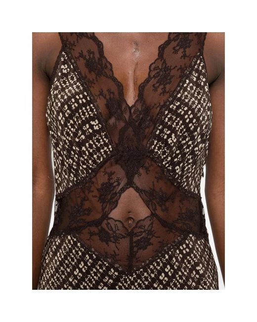 Sir Brown Lace-Panelled Printed Maxi Dress