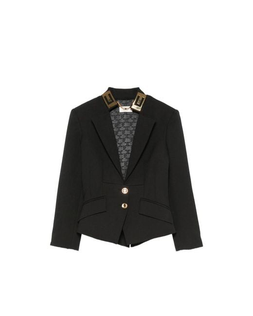 Elisabetta Franchi Black Double-Button Peaked-Lapel Blazer