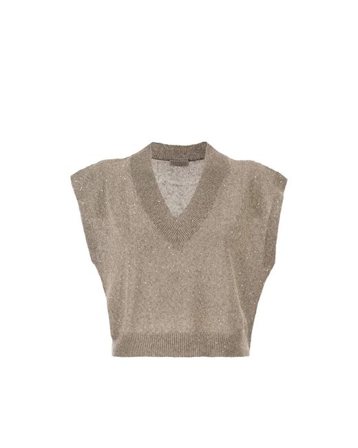 Brunello Cucinelli Gray Neutrals Tops