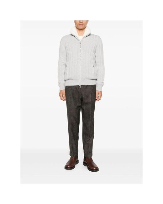 Fileria White Ribbed Zip Cardigan for men