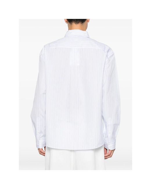 Jacquemus White Logo-Patch Striped Shirt for men