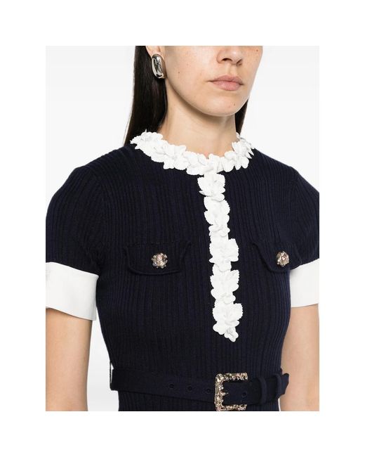 Self-Portrait Black Belted Floral-Embellished Midi Dress