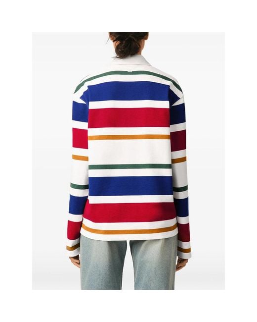 AMI Blue Striped Cotton Polo With Ami Patch for men