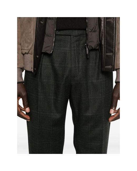 Incotex Black Pleated Checked Trousers for men