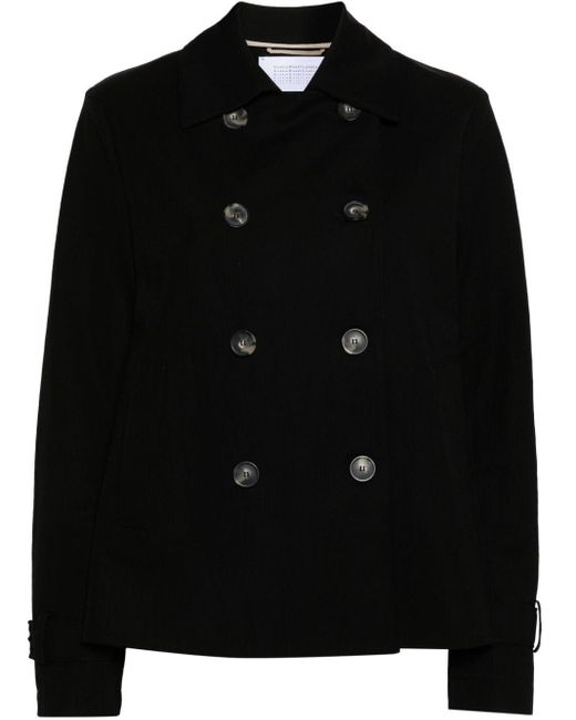Harris Wharf London Black Double-Breasted Twill Cropped Coat