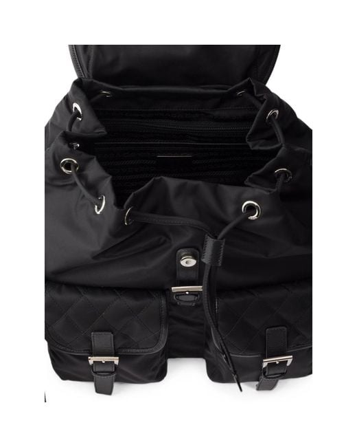 Prada Black Medium Quilted Re-Nylon Backpack With Saffiano Leather Trim