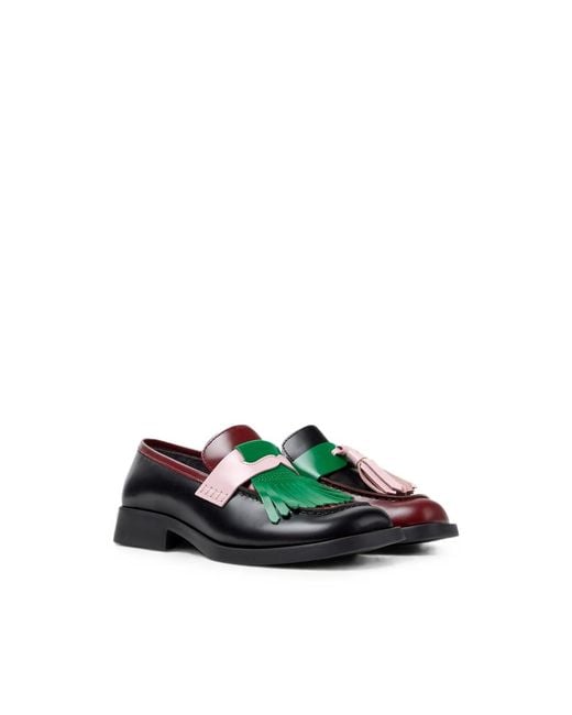 Camper Blue Twins Fringed Leather Loafers