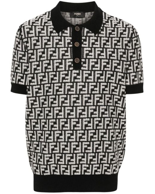 Fendi Black Ff-Motif Knitted Polo Shirt for men