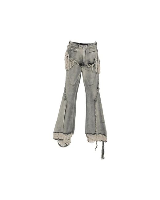 Rick Owens Gray Fringe-Trimmed Bootcut Jeans