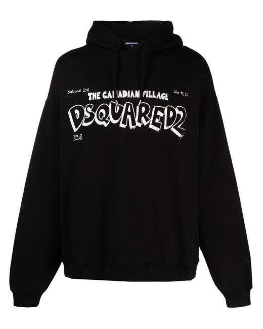 DSquared² Black Logo-Print Cotton Hoodie for men