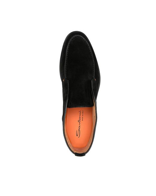 Santoni Black Slip-On Shoes Suede for men