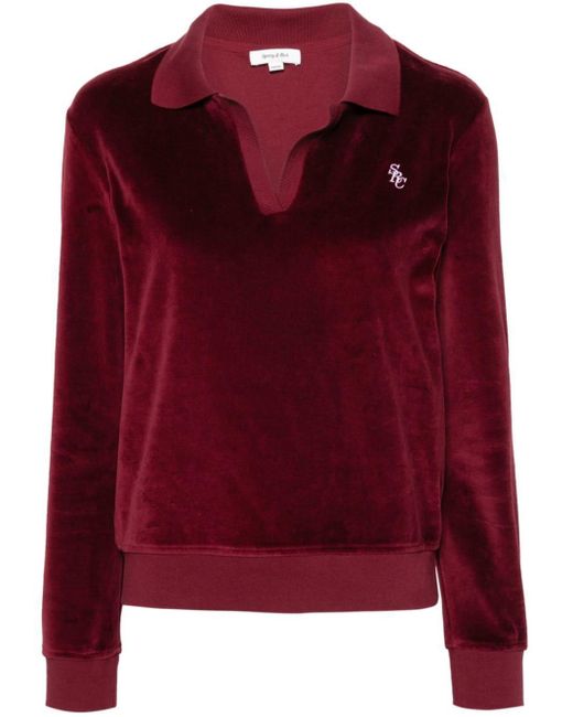 Sporty & Rich Red Src Velour Polo Top