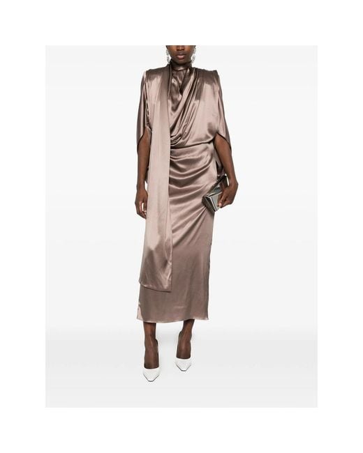 Mugler Brown Draped Midi Dress