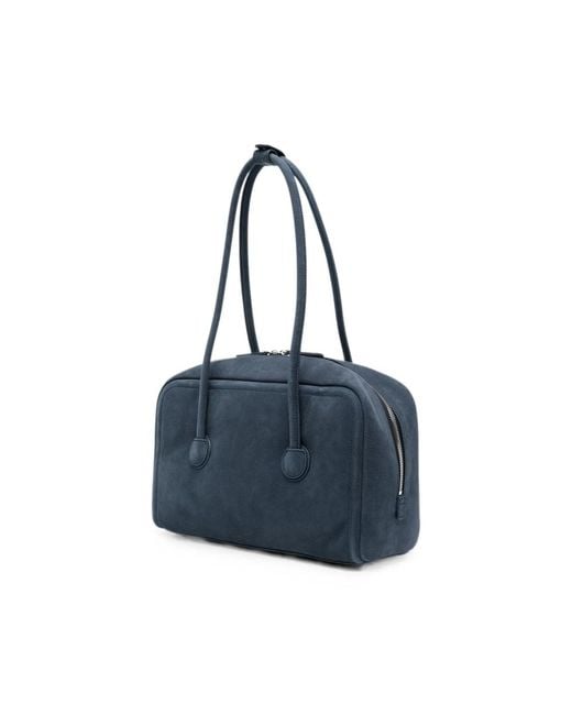 MARGE SHERWOOD Blue Embossed-Logo Nubuck-Leather Tote Bag