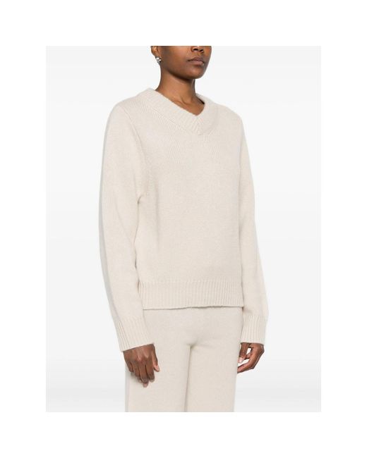 Soft Goat White Knit Chunky V Neck
