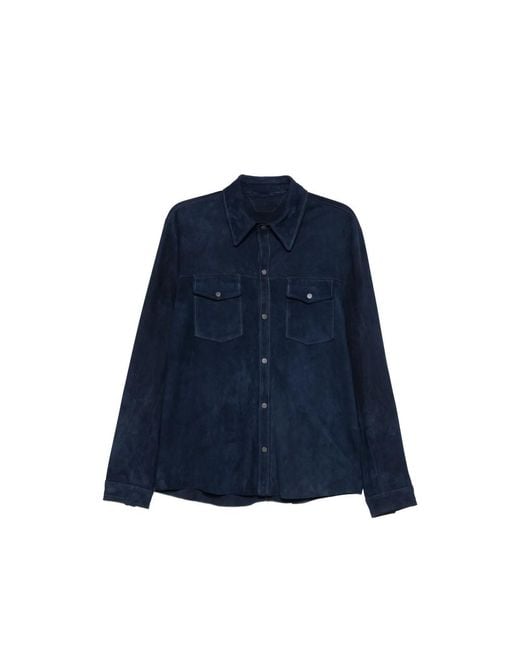 SANTORO Blue Suede Shirt Jacket for men