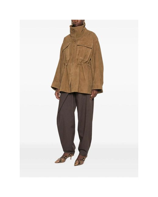 Rohe Brown Drawstring-Waist High-Neck Jacket