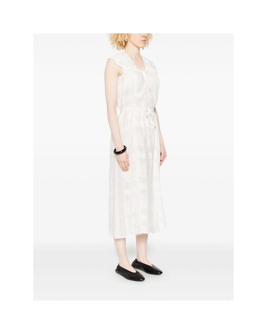 Low Classic White Tie-Waist Midi Dress