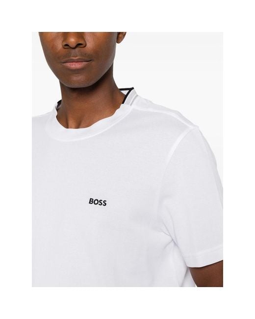 Boss White Logo-Embroidered T-Shirt for men
