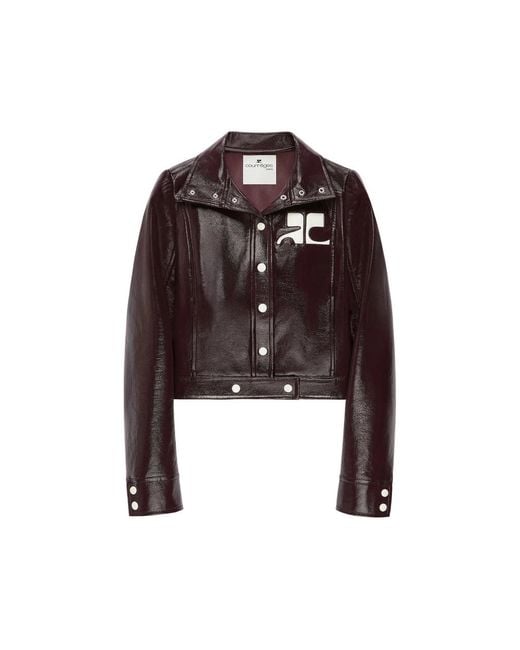 Courreges Brown Cropped Vinyl Jacket