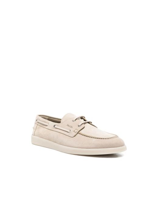 Prada Natural Neutrals Boat Shoes for men