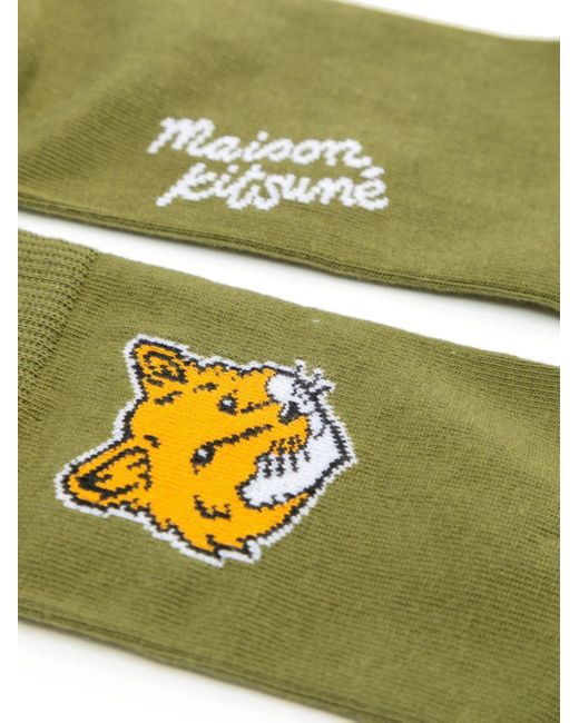 Maison Kitsuné Green Fox-Head Socks
