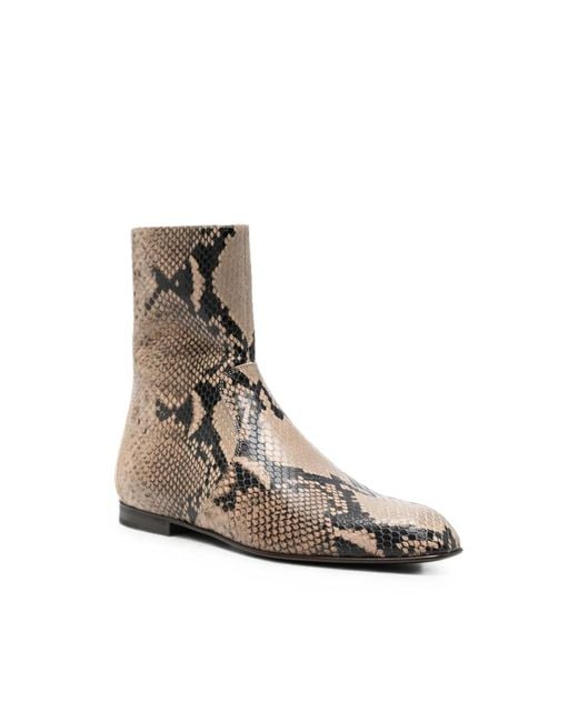 Khaite Brown Snake-Effect Ankle Boots